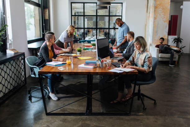 Co-working office space with a group of young people